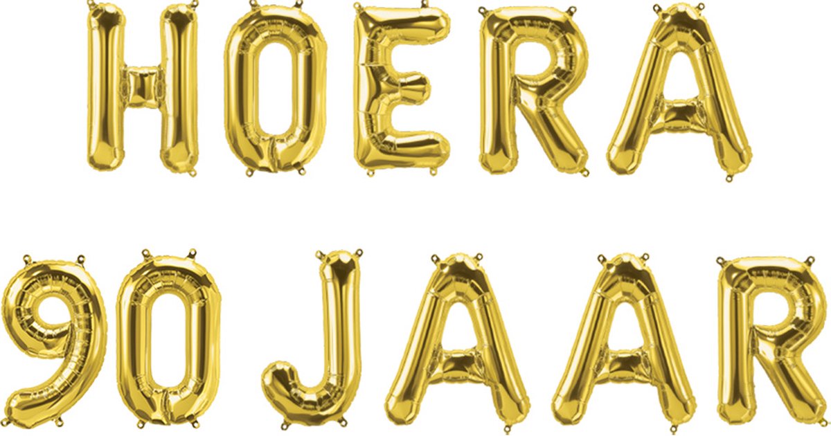 Hoera 90 jaar folieballonnen set goud