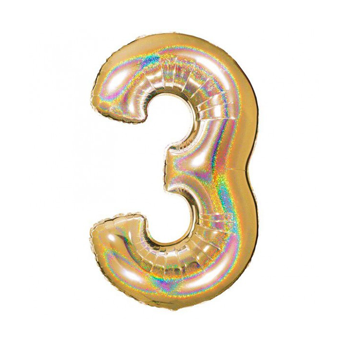 Folie ballon cijfer 3 holografische 102 cm