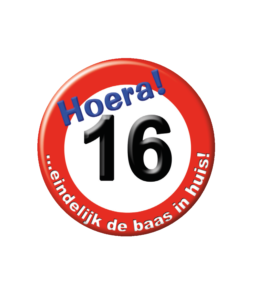 Button Verkeersbord 16 Jaar