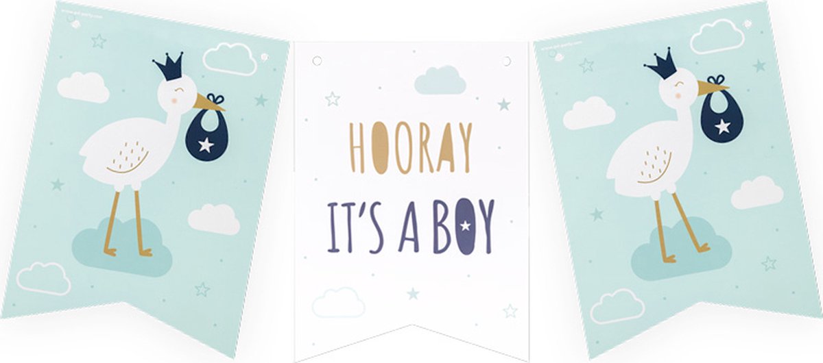 Vlaggenlijn Geboorte jongen Hooray It's a boy!
