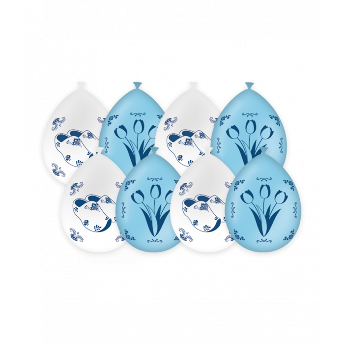 Ballonnen 8 stuks Delftsblauw | Ik hou van Holland thema 30cm