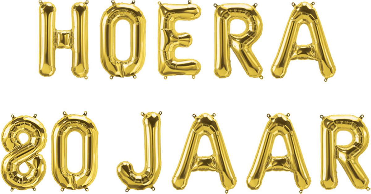Hoera 80 jaar folieballonnen set goud