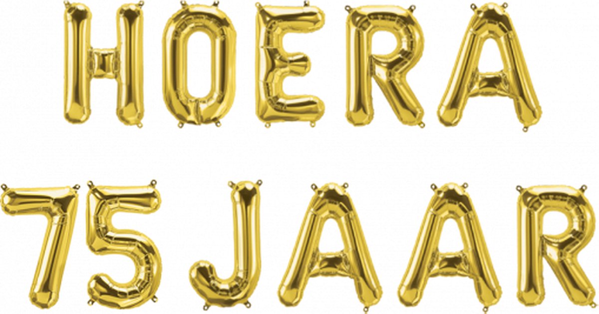 Hoera 75 jaar folieballonnen set goud